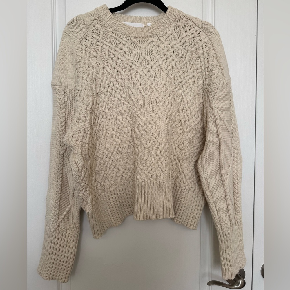 Remain by Birger Christensen Diana Cable Knit O-Neck Cream Sweater size Large